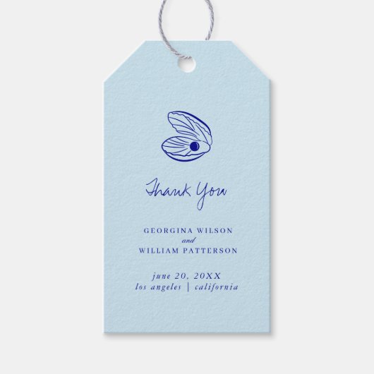 Modern Blue Mediterranean Shell Wedding Favoriet L Cadeaulabel (Voorkant)