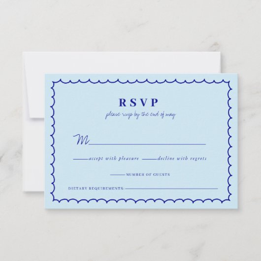 Modern Blue Mediterranean Shell Wedding RSVP Kaart (Voorkant)