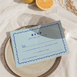 Modern Blue Mediterranean Shell Wedding RSVP Kaart