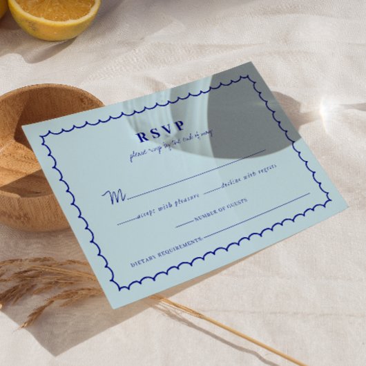Modern Blue Mediterranean Shell Wedding RSVP Kaart
