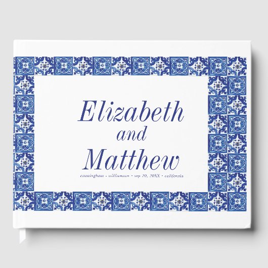 Modern Blue Mediterranean Wedding Gastenboek (Voorkant)