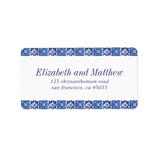 Modern Blue Mediterranean Wedding Return Address Etiket (Voorkant)