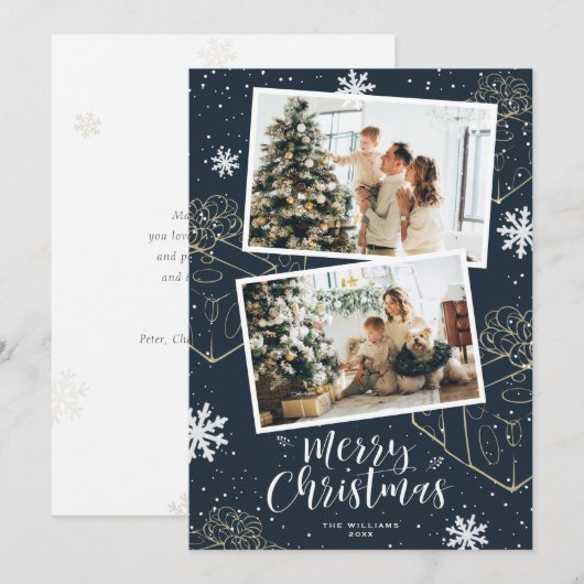 Modern Blue Merry Christmas 2 Foto Feestdagenkaart (Voorkant / Achterkant)