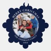 Modern Blue Merry-kerstfoto Ornament Kaart (Voorkant)