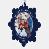 Modern Blue Merry-kerstfoto Ornament Kaart (Links)