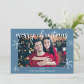 Modern Blue Merry-kerstfotokaartje Feestdagenkaart (Staand voorkant)