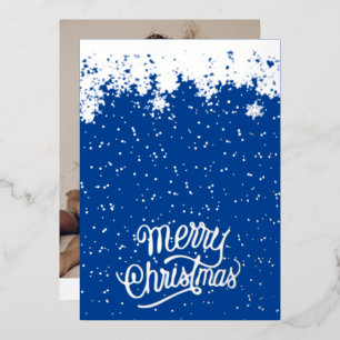 Modern Blue Merry-kerstfotoserie Folie Feestdagenkaart