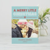 Modern Blue Merry Little kerstkaart (Staand voorkant)