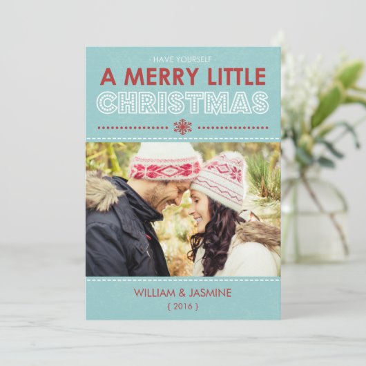 Modern Blue Merry Little kerstkaart (Staand voorkant)