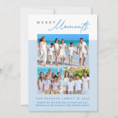 Modern blue “Merry Moments” Multi-Photo family Feestdagenkaart (Voorkant)