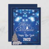 Modern Blue Merry Snowflake Holiday Card Feestdagenkaart (Voorkant / Achterkant)