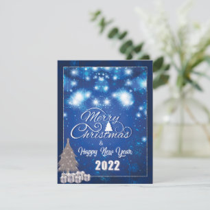 Modern Blue Merry Snowflake Holiday Card Feestdagenkaart