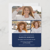 Modern Blue minimal 4-Photo script Afstuderen Kaart (Achterkant)