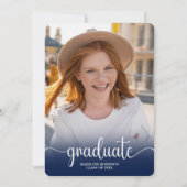 Modern Blue minimal 4-Photo script Afstuderen Kaart (Voorkant)