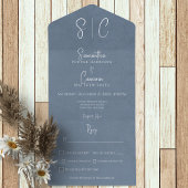 Modern Blue Minimal Monogram Dinner All In One Uitnodiging