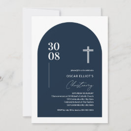 Modern Blue Minimalist Arch Boy Christening Invita Kaart