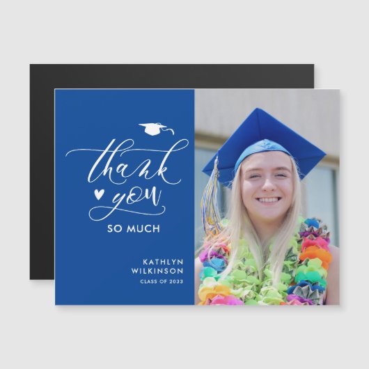 Modern Blue Minimalist Photo Afstuderen Hartelijk  (Voorkant / Achterkant)