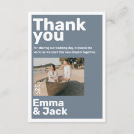 Modern blue minimalist photo wedding thank you bedankkaart