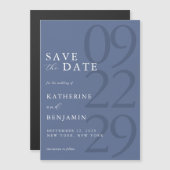 Modern Blue Minimalist Wedding Magnetische Uitnodiging (Voorkant / Achterkant)