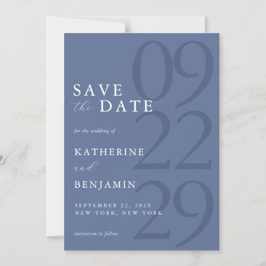 Modern Blue Minimalist Wedding Magnetische Uitnodiging (Voorkant)