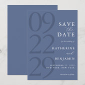 Modern Blue Minimalist Wedding Save The Date (Voorkant / Achterkant)