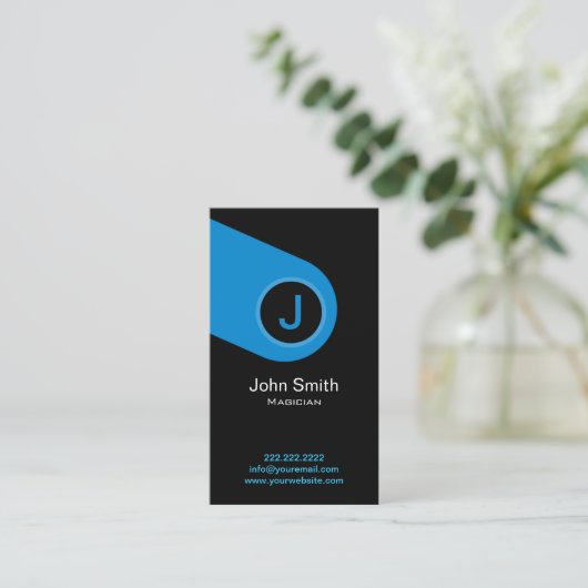 Modern Blue Monogram Magicien Visitekaartje (Staand voorkant)