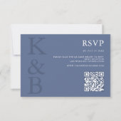 Modern Blue Monogram Minimalist Wedding RSVP Kaartje (Voorkant)