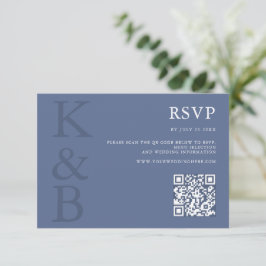 Modern Blue Monogram Minimalist Wedding RSVP Kaartje