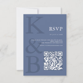 Modern Blue Monogram Minimalist Wedding RSVP Kaartje