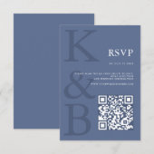 Modern Blue Monogram Minimalist Wedding RSVP Kaartje (Voorkant / Achterkant)