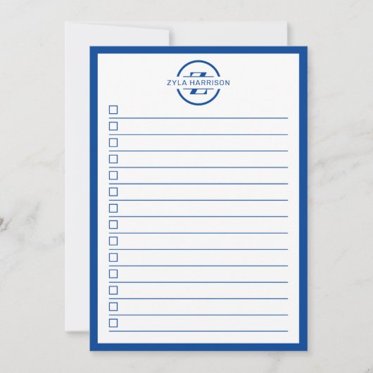 Modern Blue Monogram Name To Do List Kaart (Voorkant)