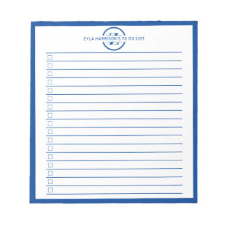 Modern Blue Monogram Name To Do List Notitieblok