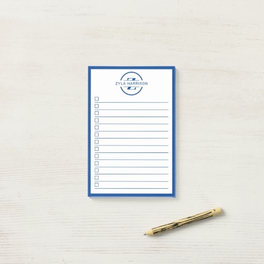 Modern Blue Monogram Name To Do List Post-it® Notes (Op bureau)