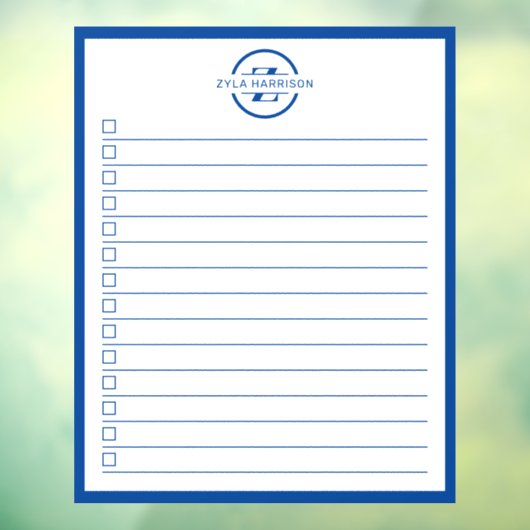 Modern Blue Monogram Name To Do List Raamsticker (Vel 3)