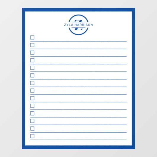 Modern Blue Monogram Name To Do List Raamsticker (Vel)