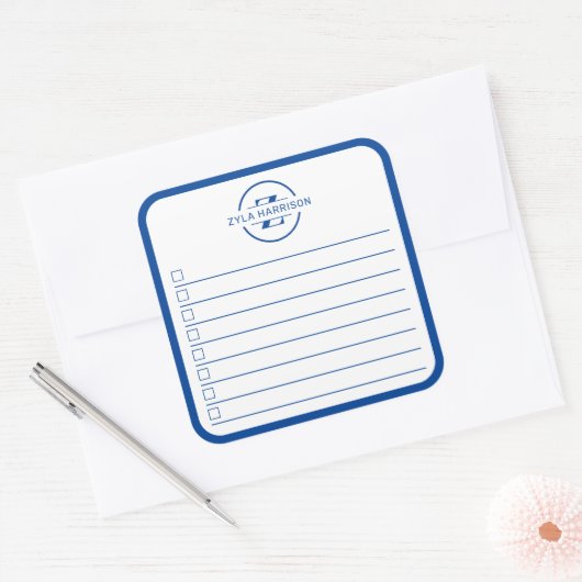 Modern Blue Monogram Name To Do List Vierkante Sticker (Envelop)