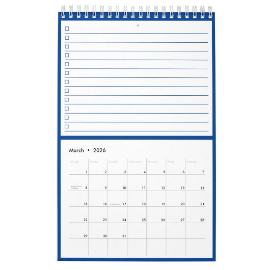 Modern Blue Monogram Name To Do Lists Kalender (Mar 2026)