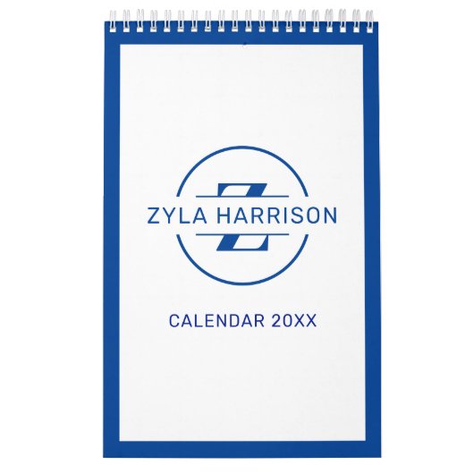 Modern Blue Monogram Name To Do Lists Kalender (Hoes)