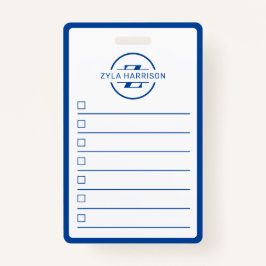 Modern Blue Monogram Name Whiteboard To Do List Badge