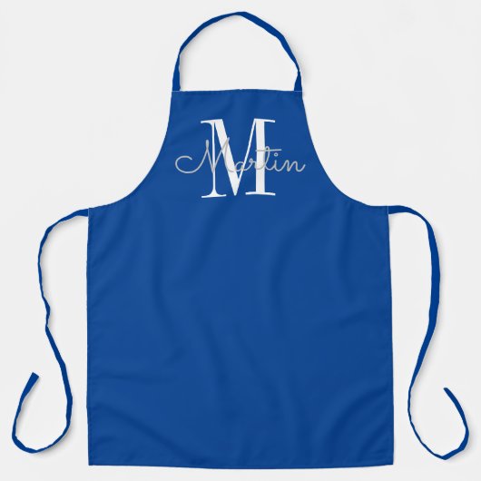 Modern Blue Monogram Persoonlijke naam Apron Schort (Voorkant)