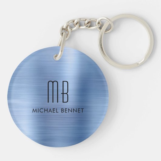 Modern Blue Monogrammed Sleutelhanger (Achterkant)
