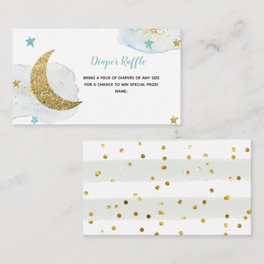 Modern Blue Moon Diaper Raffle Informatiekaartje (Voorkant / Achterkant)