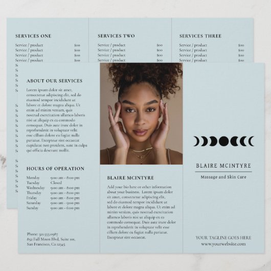 Modern Blue Moon Phases Elegante drievoudige broch (Voorkant / Achterkant)