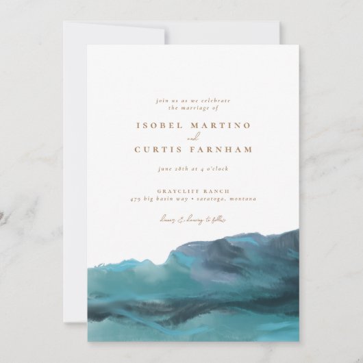 Modern Blue Mountains Ocean Waves Wedding Kaart (Voorkant)
