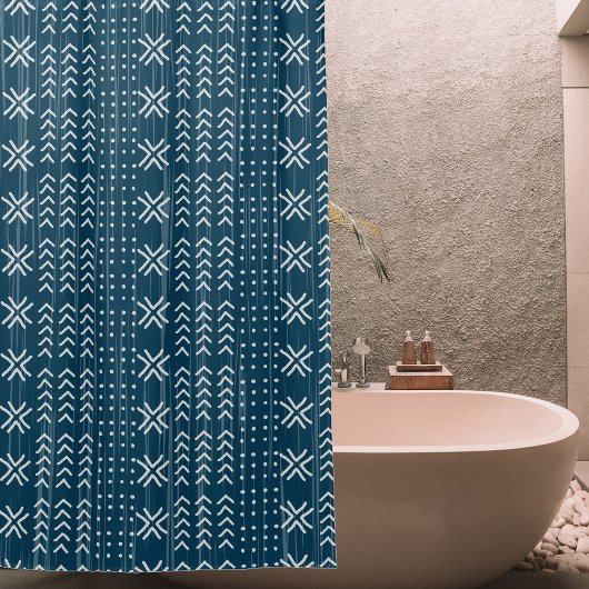 Modern Blue Mud Cloth African Pattern Douchegordijn
