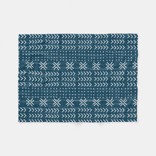 Modern Blue Mud Cloth African Pattern Fleece Deken (Voorkant (Horizontaal))