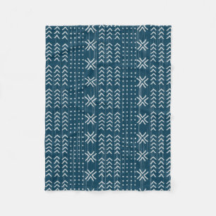 Modern Blue Mud Cloth African Pattern Fleece Deken