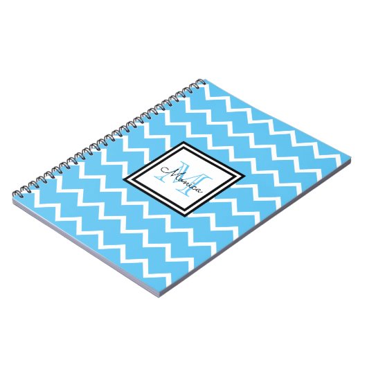 Modern Blue Name Monogram Chevron Notitieboek (Linkerzijde)