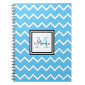 Modern Blue Name Monogram Chevron Notitieboek (Voorkant)