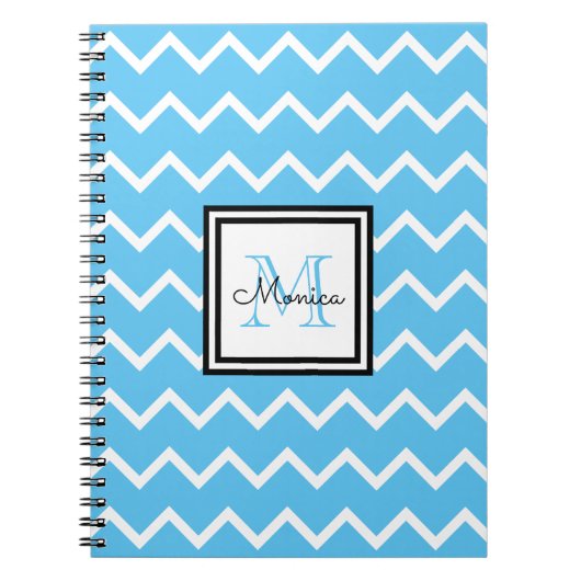 Modern Blue Name Monogram Chevron Notitieboek (Voorkant)
